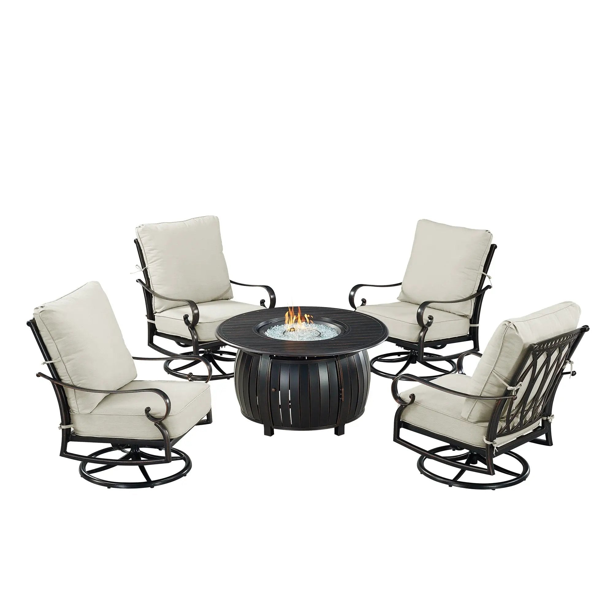 Black Aluminum Fire Table Set with Four Club Chairs by Sharicks