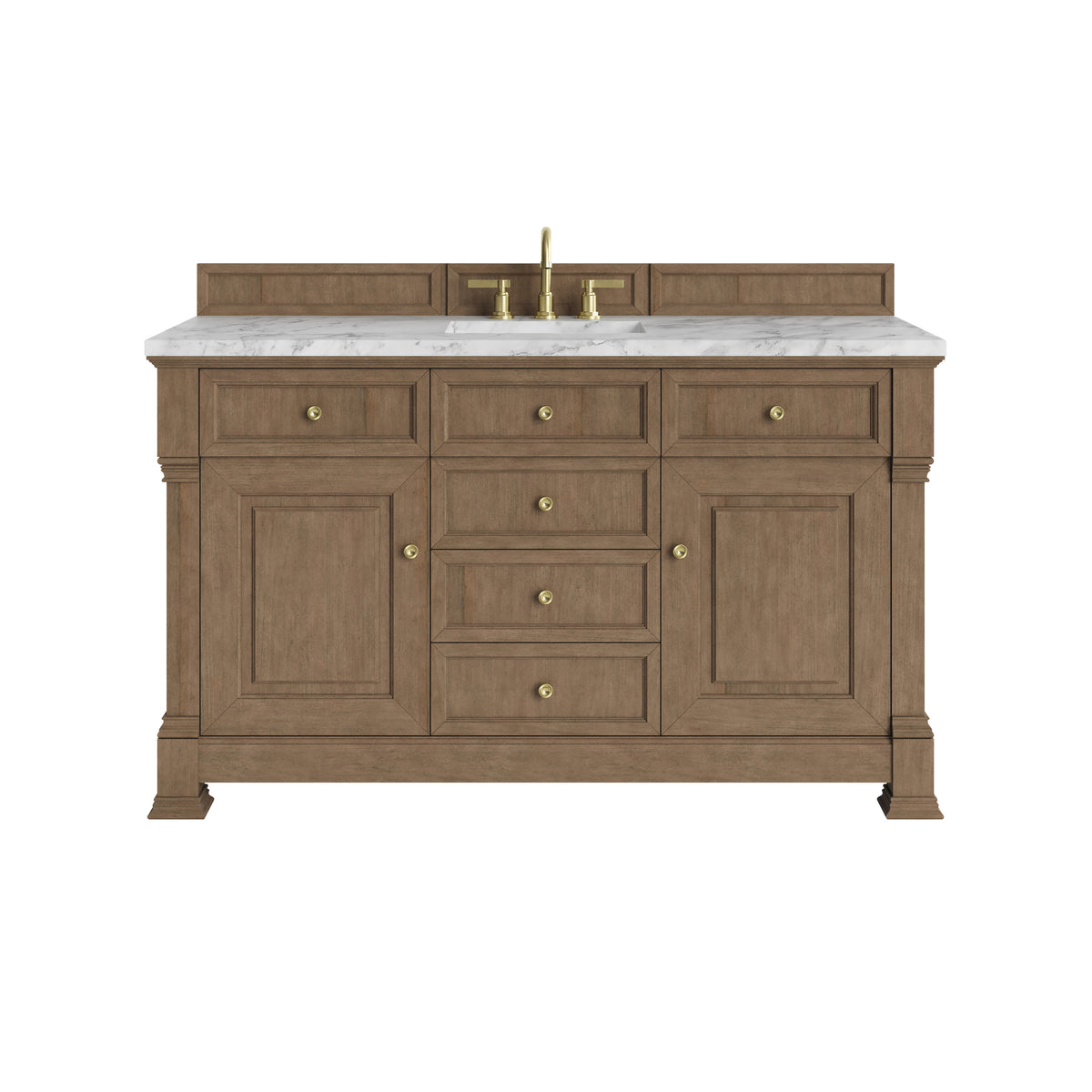 James Martin Brookfield 60" Single Bathroom Vanity, Pecan with Carrara White countertop