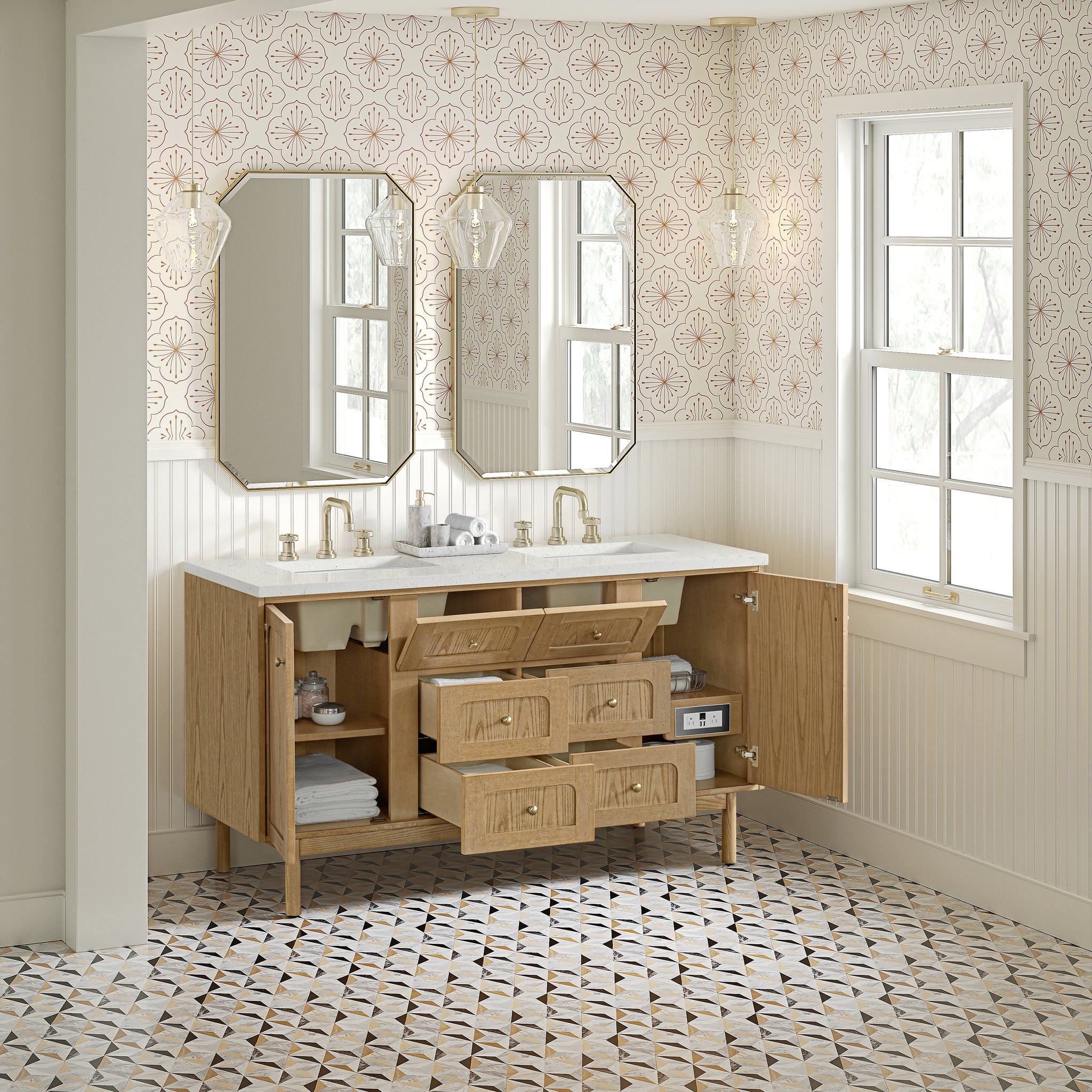 James Martin Laurent 60" Dual Mount Double Bathroom Vanity, Light Natural Oak, view 33