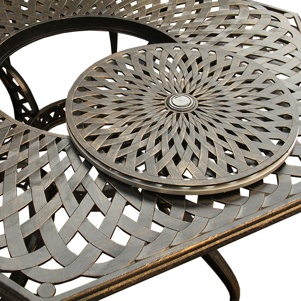 Outdoor Modern Aluminum 63-in Hexagon Patio Dining Table, Lazy Susan by Sharicks