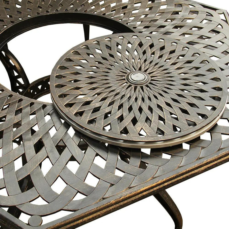 Outdoor Modern Aluminum 63-in Hexagon Patio Dining Table, Lazy Susan by Sharicks