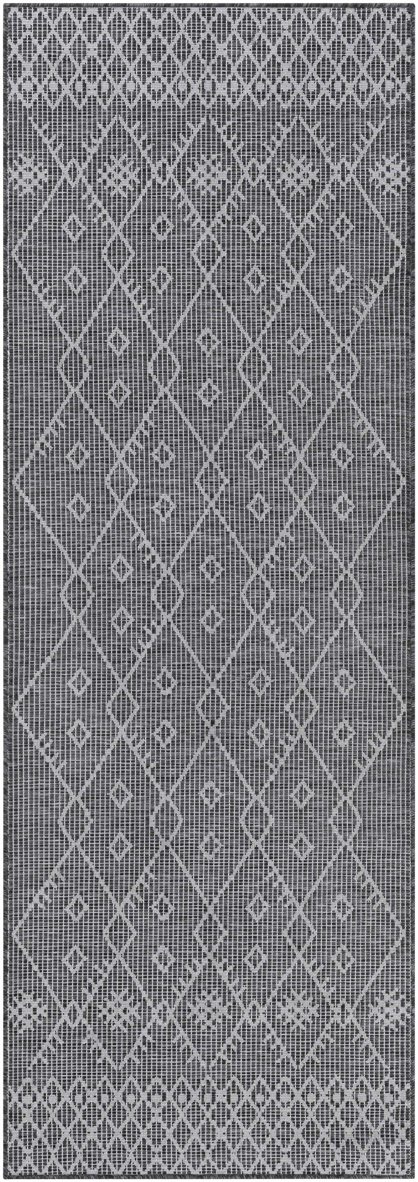 Lorena Charcoal Flatweave Trellis Outdoor Carpet - Clearance by Boutique Rugs