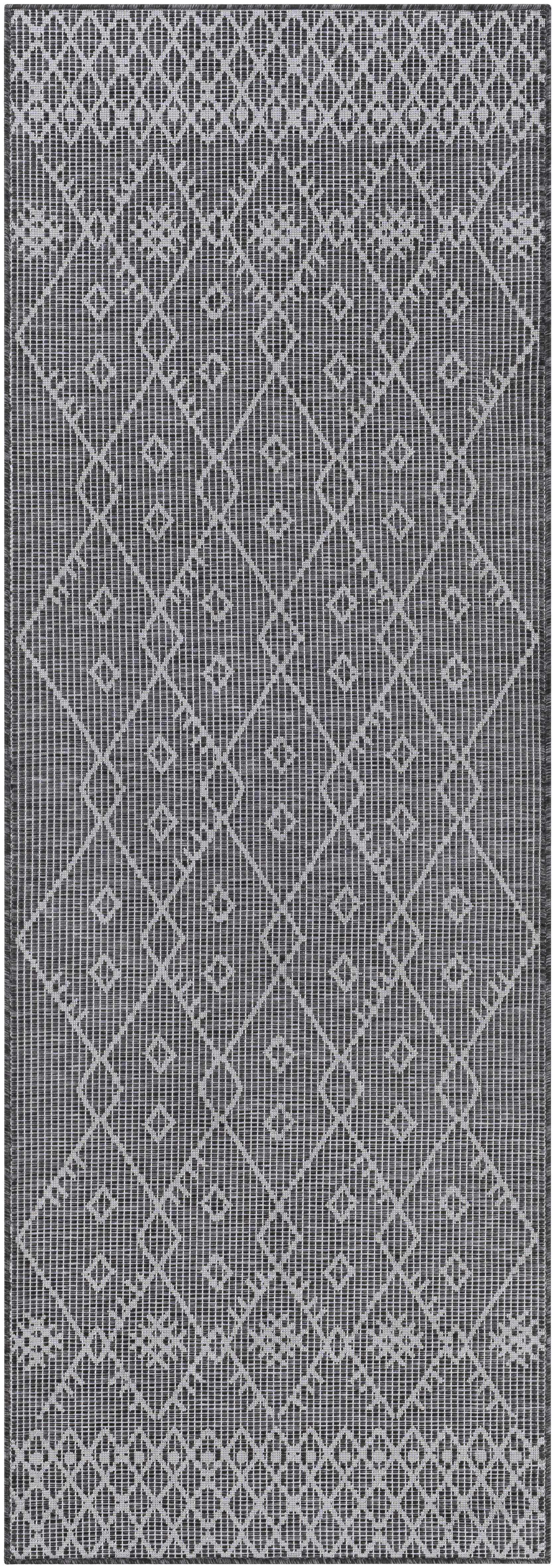 Lorena Charcoal Flatweave Trellis Outdoor Carpet - Clearance by Boutique Rugs