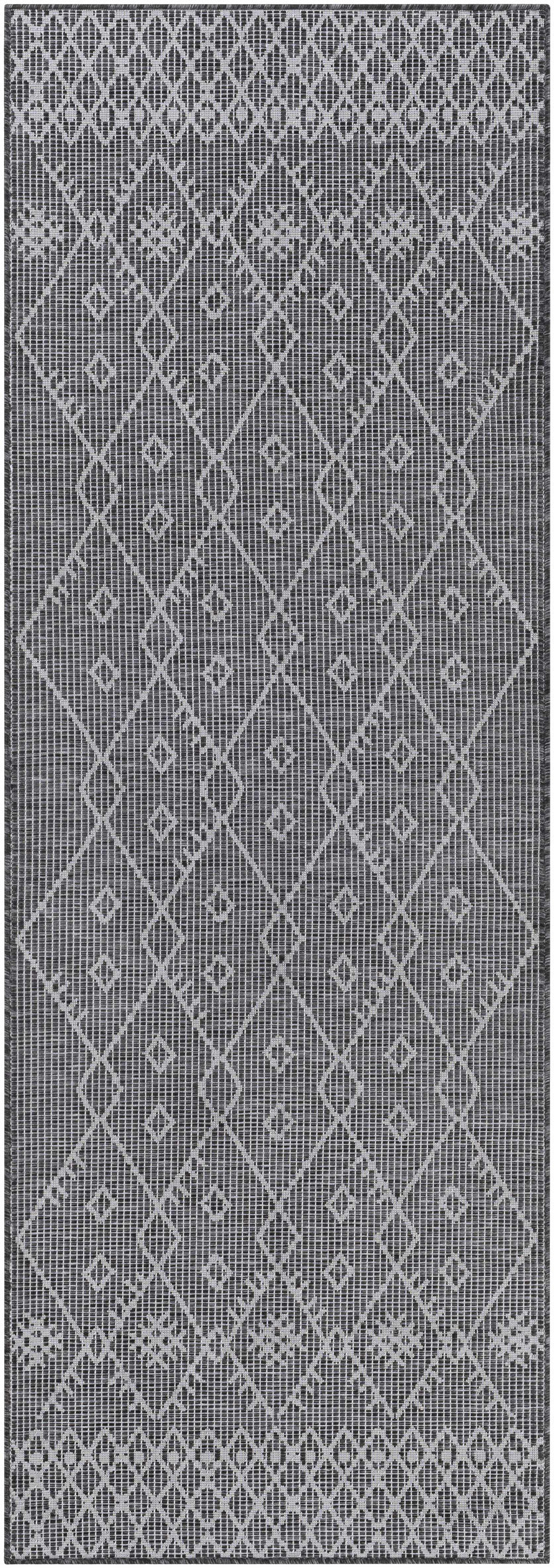 Lorena Charcoal Flatweave Trellis Outdoor Carpet - Clearance by Boutique Rugs