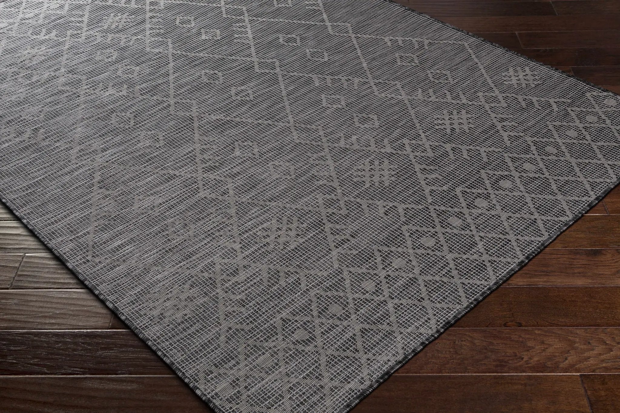 Lorena Charcoal Flatweave Trellis Outdoor Carpet - Clearance by Boutique Rugs
