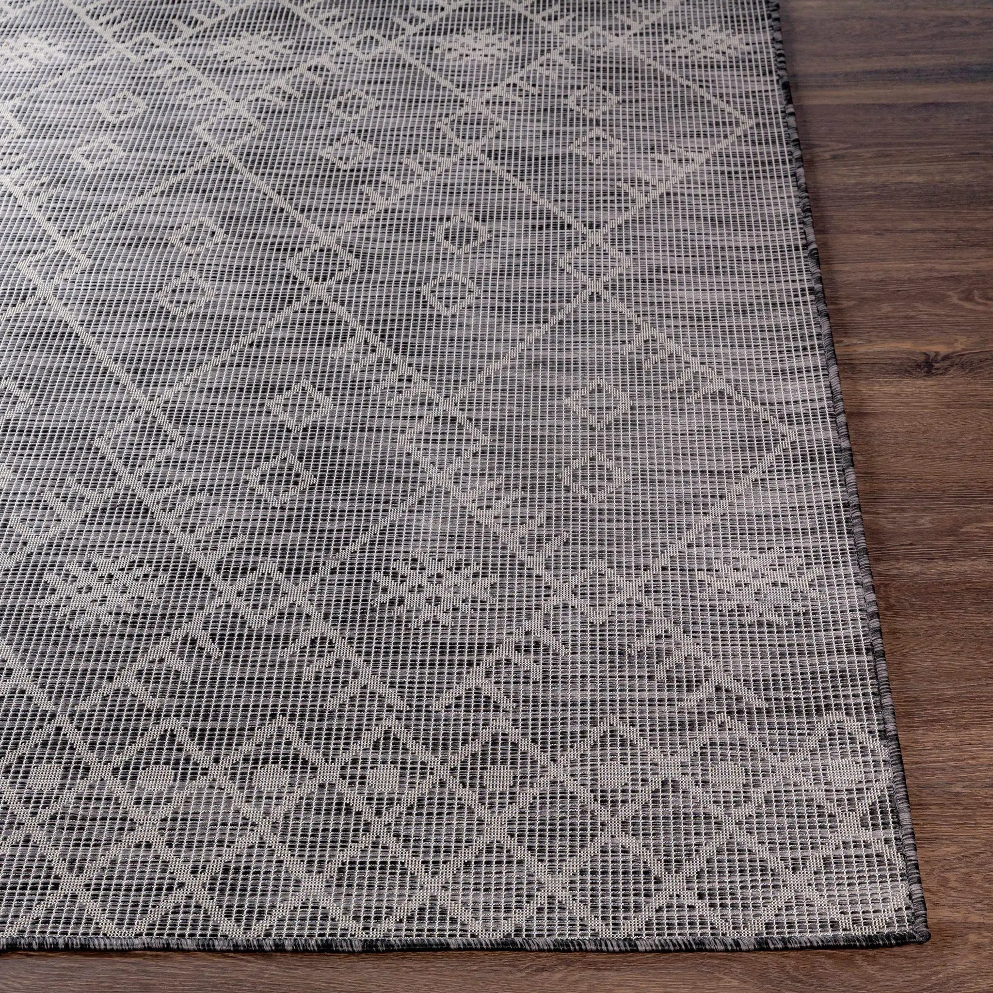 Lorena Charcoal Flatweave Trellis Outdoor Carpet - Clearance by Boutique Rugs
