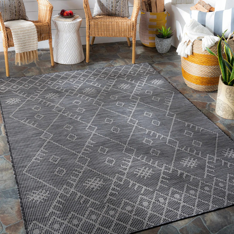 Lorena Charcoal Flatweave Trellis Outdoor Carpet - Clearance by Boutique Rugs