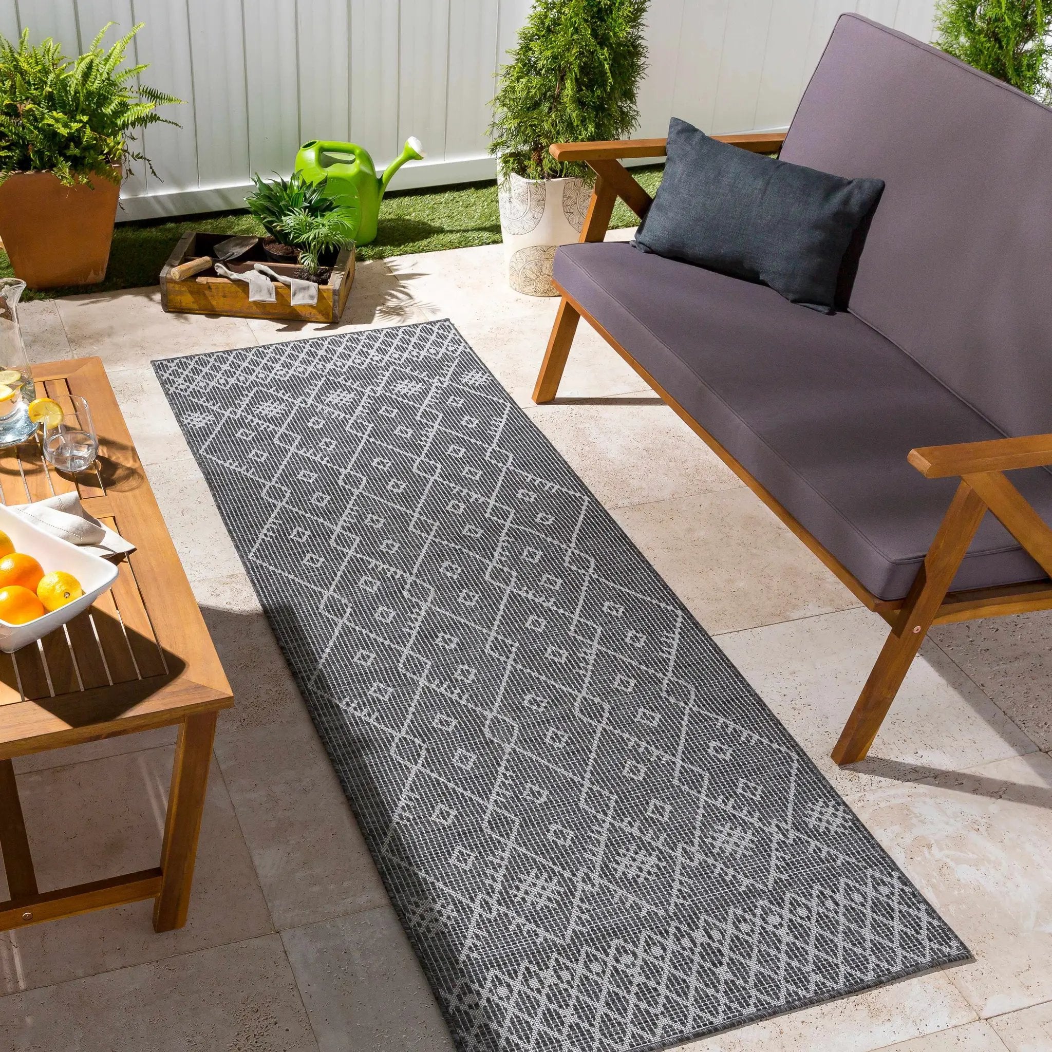 Lorena Charcoal Flatweave Trellis Outdoor Carpet - Clearance by Boutique Rugs
