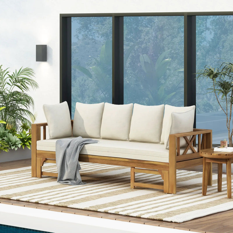 Outdoor Extendable Acacia Wood 3 Seater Sofa by HouseOfZazla