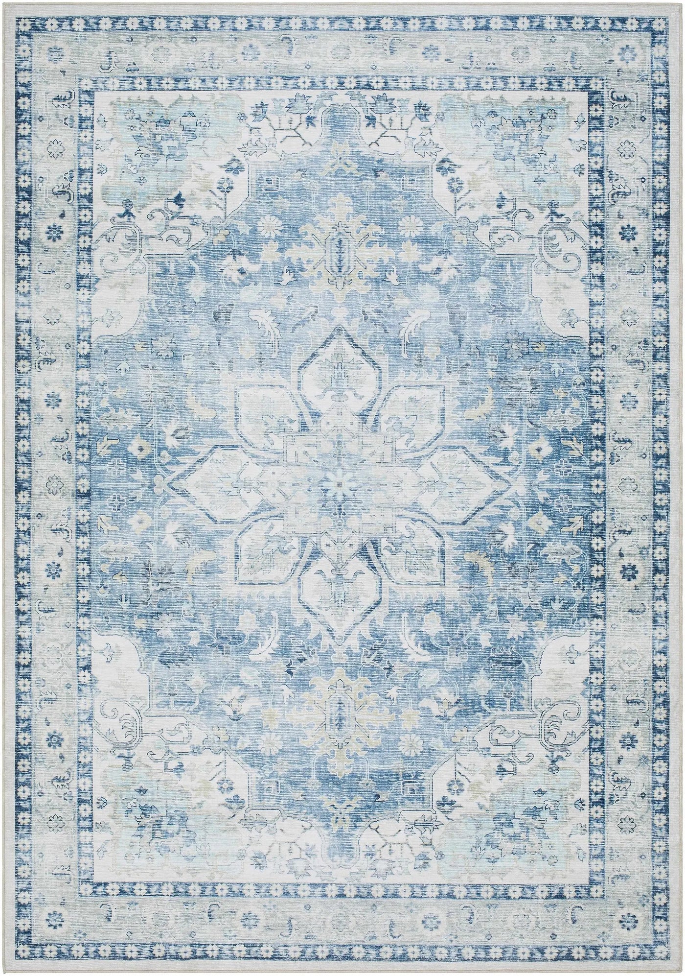 Lotan Blue Medallion Washable Area Rug - Clearance by Boutique Rugs