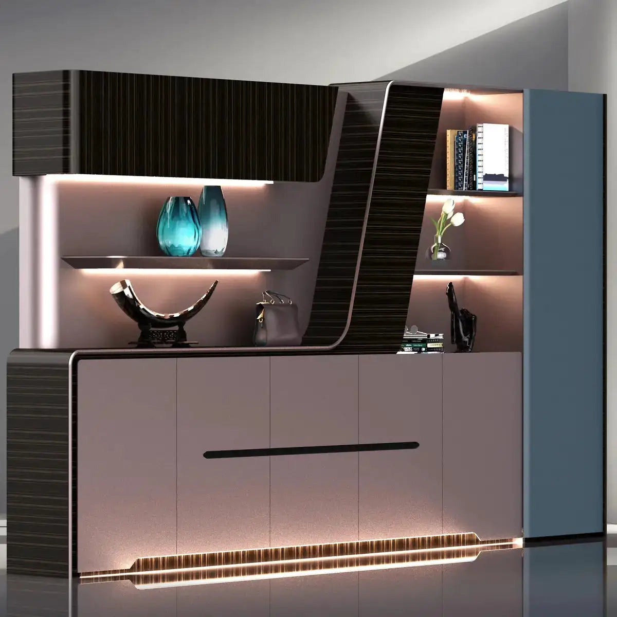 Velor · Modern Office Shelves w/ Lighting & Storage by Arc Grove