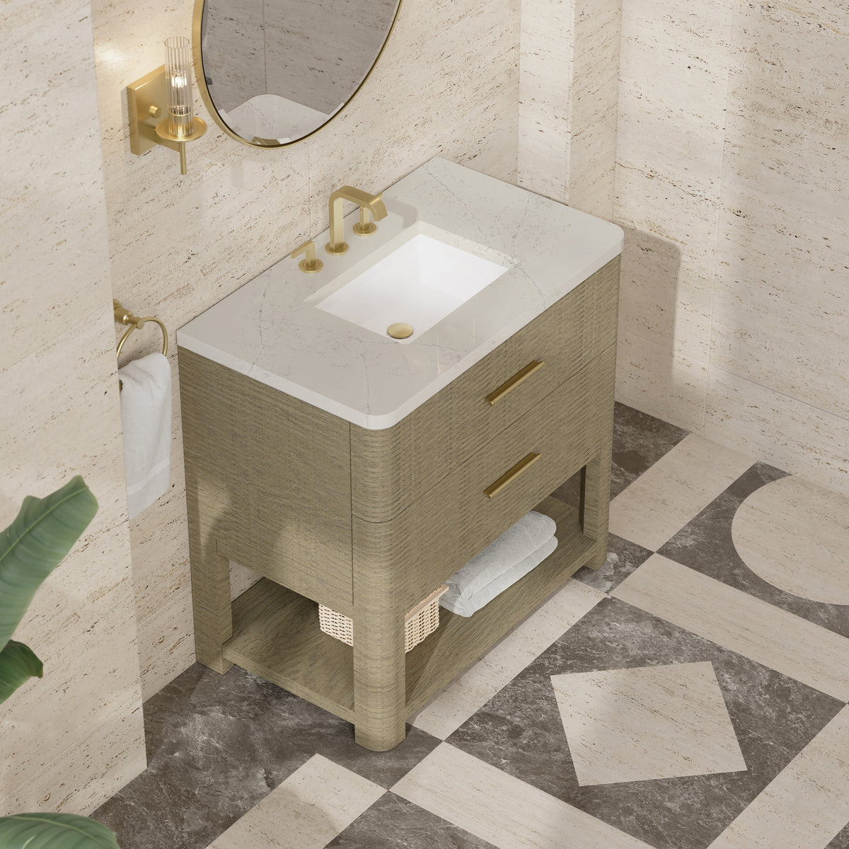 James Martin Lucian 36" Single Bathroom Vanity, Pebble Oak with Siberian countertop