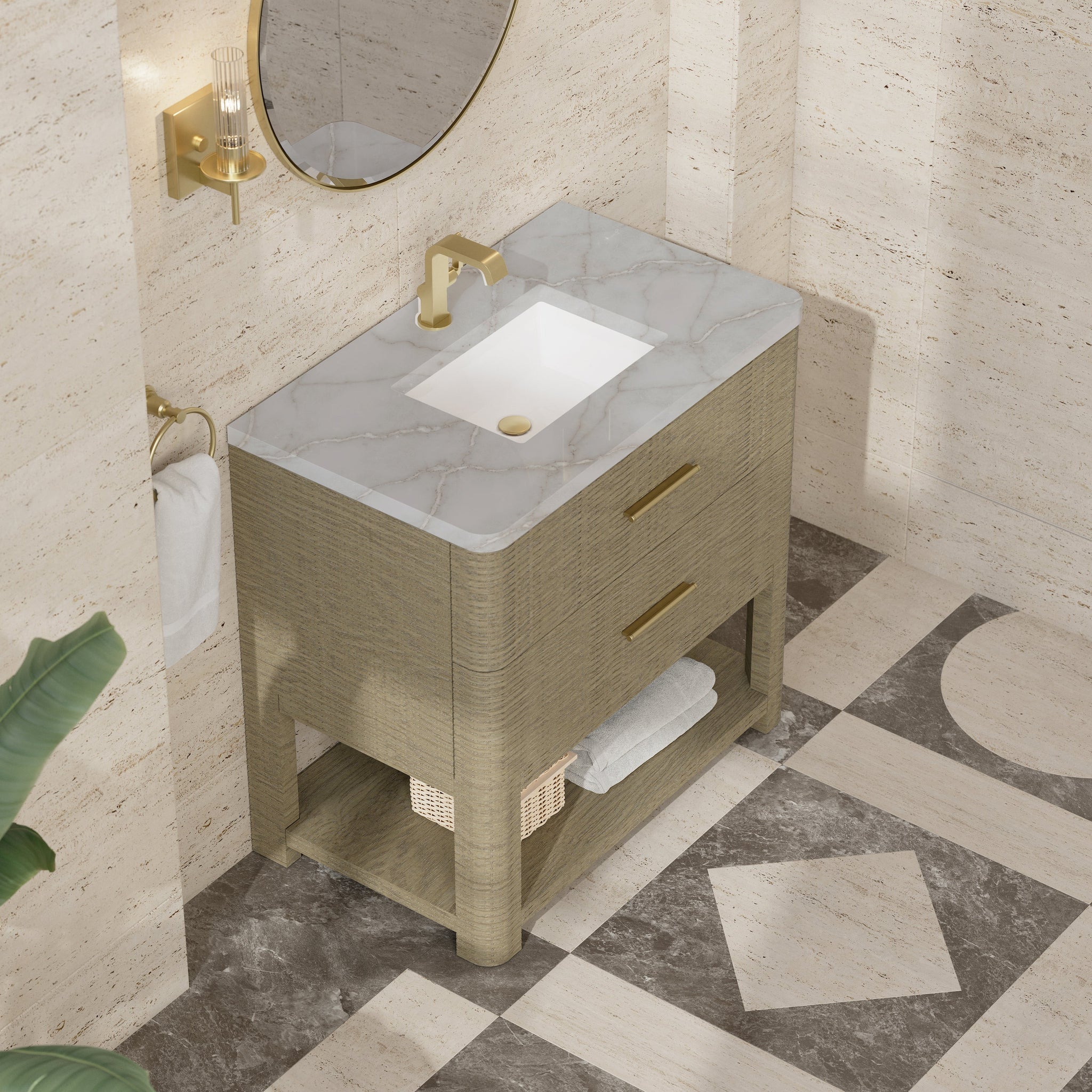 James Martin Lucian 36" Single Bathroom Vanity, Pebble Oak with Victorian Silver countertop