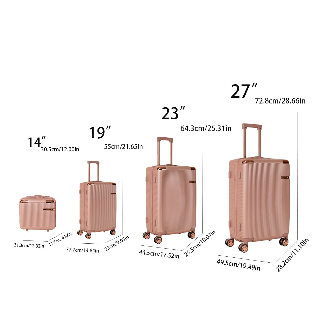 4-Piece Hard ABS Luggage Set with 360° Dual Rotating Wheels - Rose Gold, photo 8 of 8