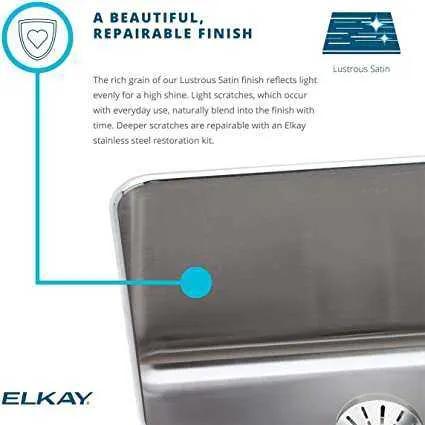 Elkay Lustertone 20-1/2" Undermount Single Basin Stainless Steel Kitchen Sink with Basket Strainer Model:ELUH1814PD by Selzalot