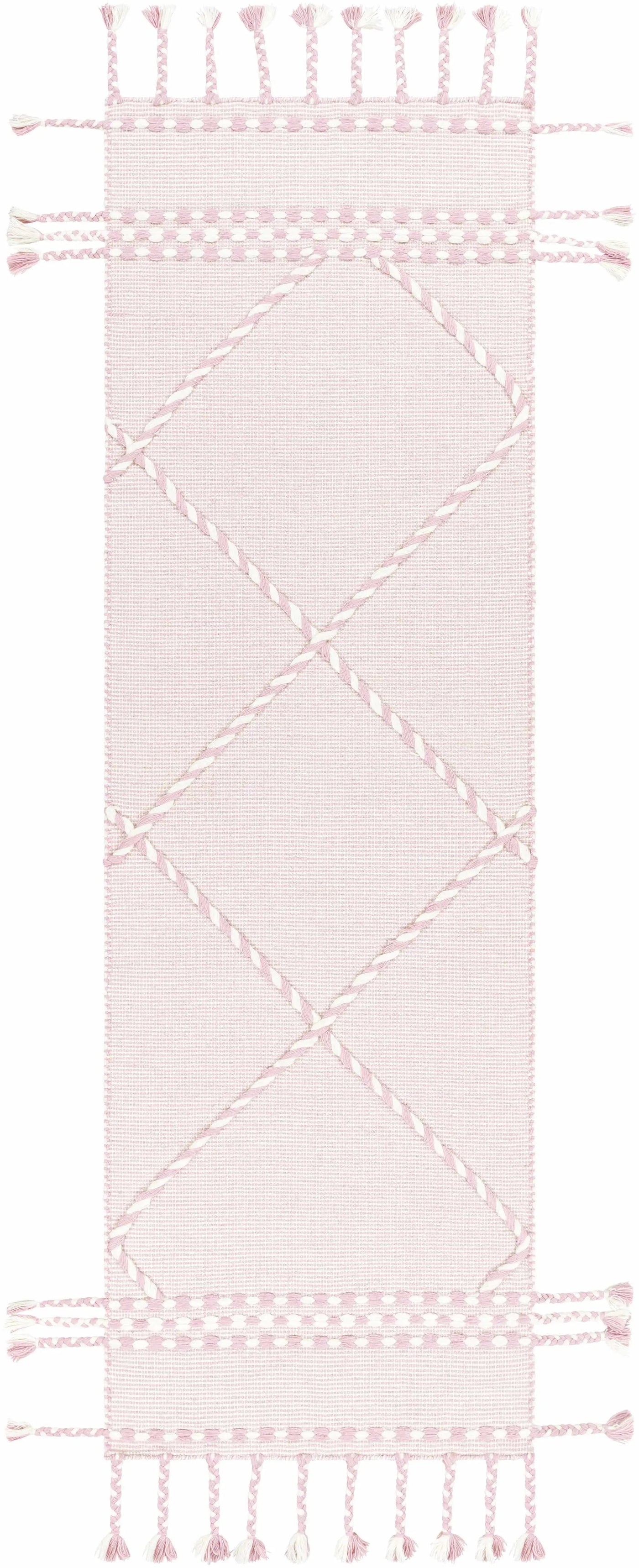Lupton Pink Trellis Wool Rug with tassels - Clearance by Boutique Rugs