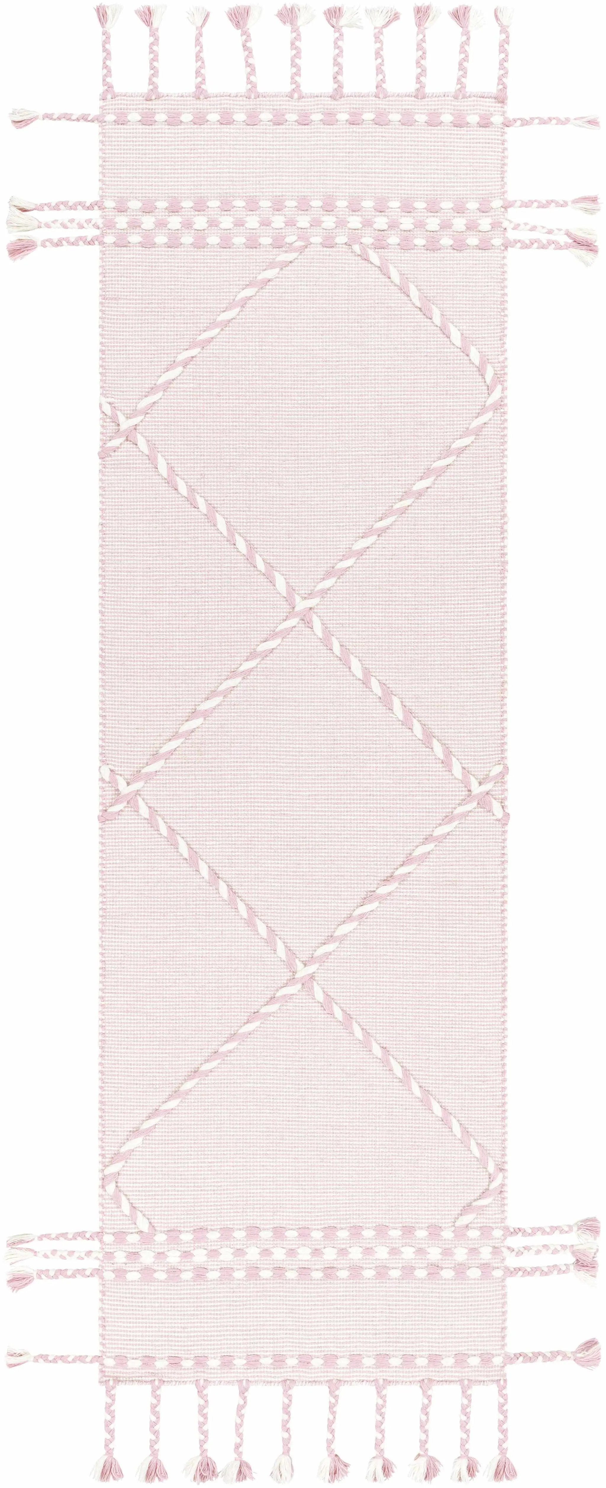 Lupton Pink Trellis Wool Rug with tassels - Clearance by Boutique Rugs