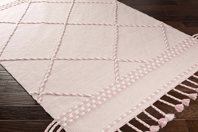 Lupton Pink Trellis Wool Rug with tassels - Clearance by Boutique Rugs