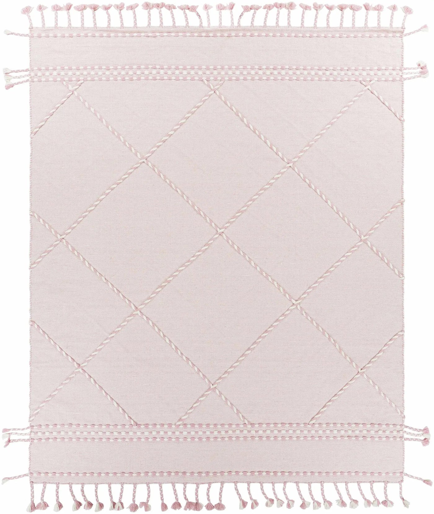 Lupton Pink Trellis Wool Rug with tassels - Clearance by Boutique Rugs