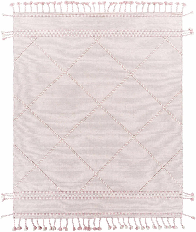 Lupton Pink Trellis Wool Rug with tassels - Clearance by Boutique Rugs