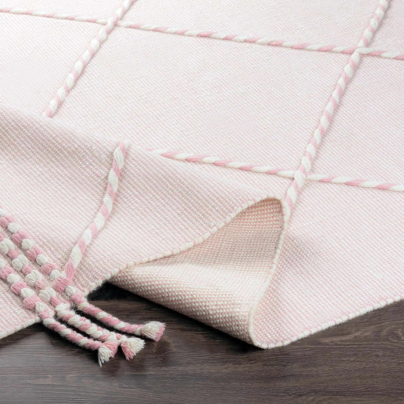 Lupton Pink Trellis Wool Rug with tassels - Clearance by Boutique Rugs