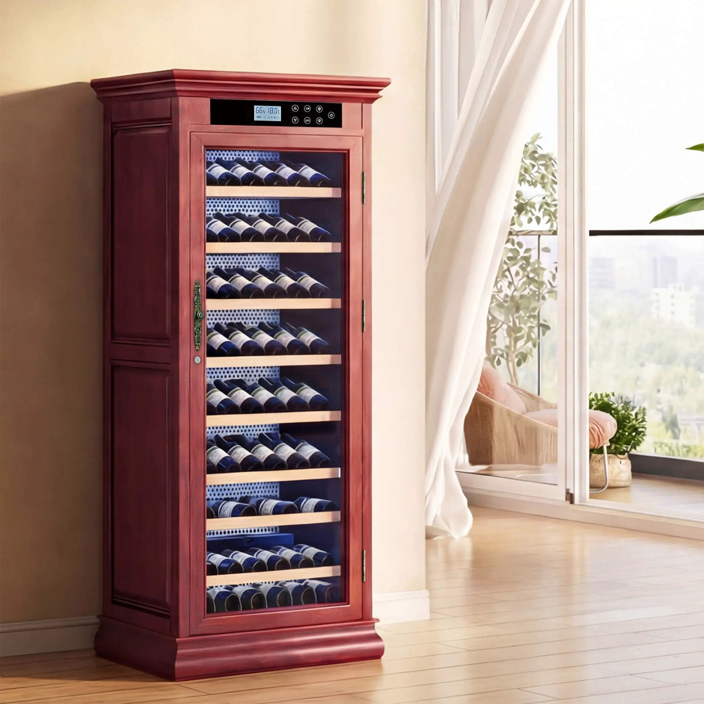 Nuvia 102-Bottle 10.6 Cu.Ft Wine Cooler Cabinet With LED Lighting And Temperature Control (SAK69027) by SAKSBY WHOLESALE