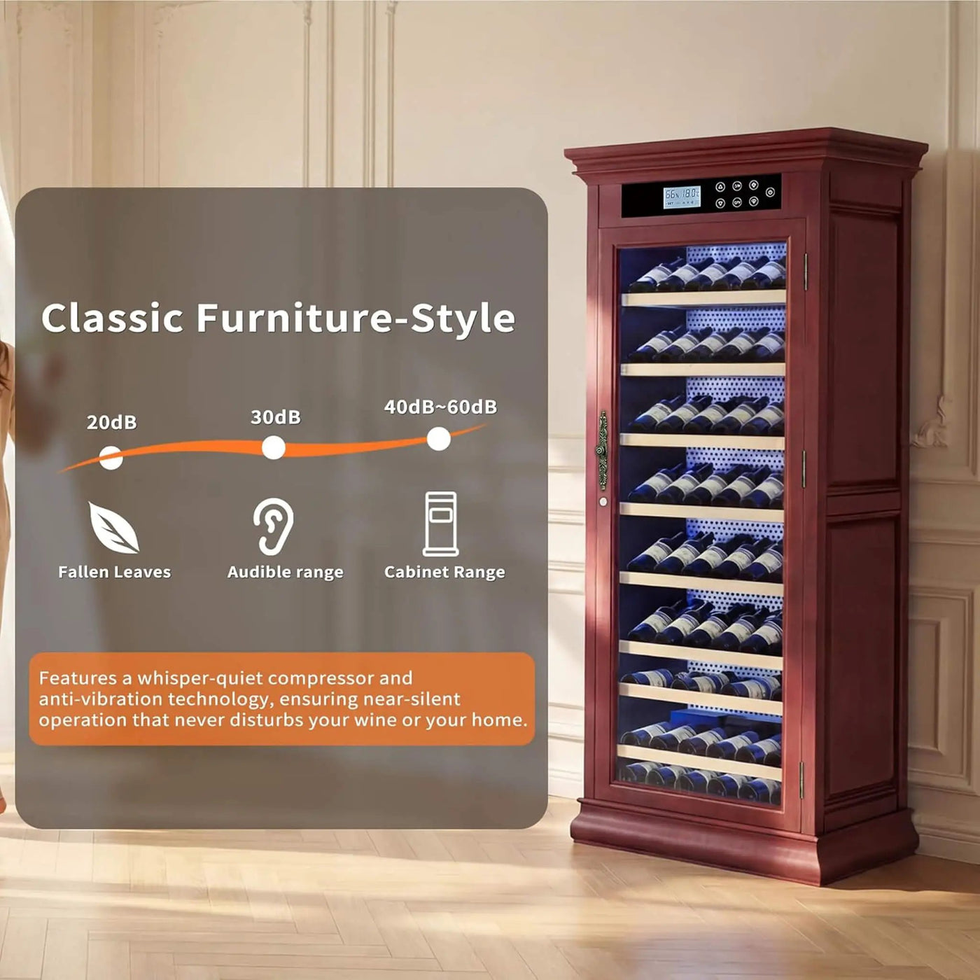Nuvia 102-Bottle 10.6 Cu.Ft Wine Cooler Cabinet With LED Lighting And Temperature Control (SAK69027) by SAKSBY WHOLESALE