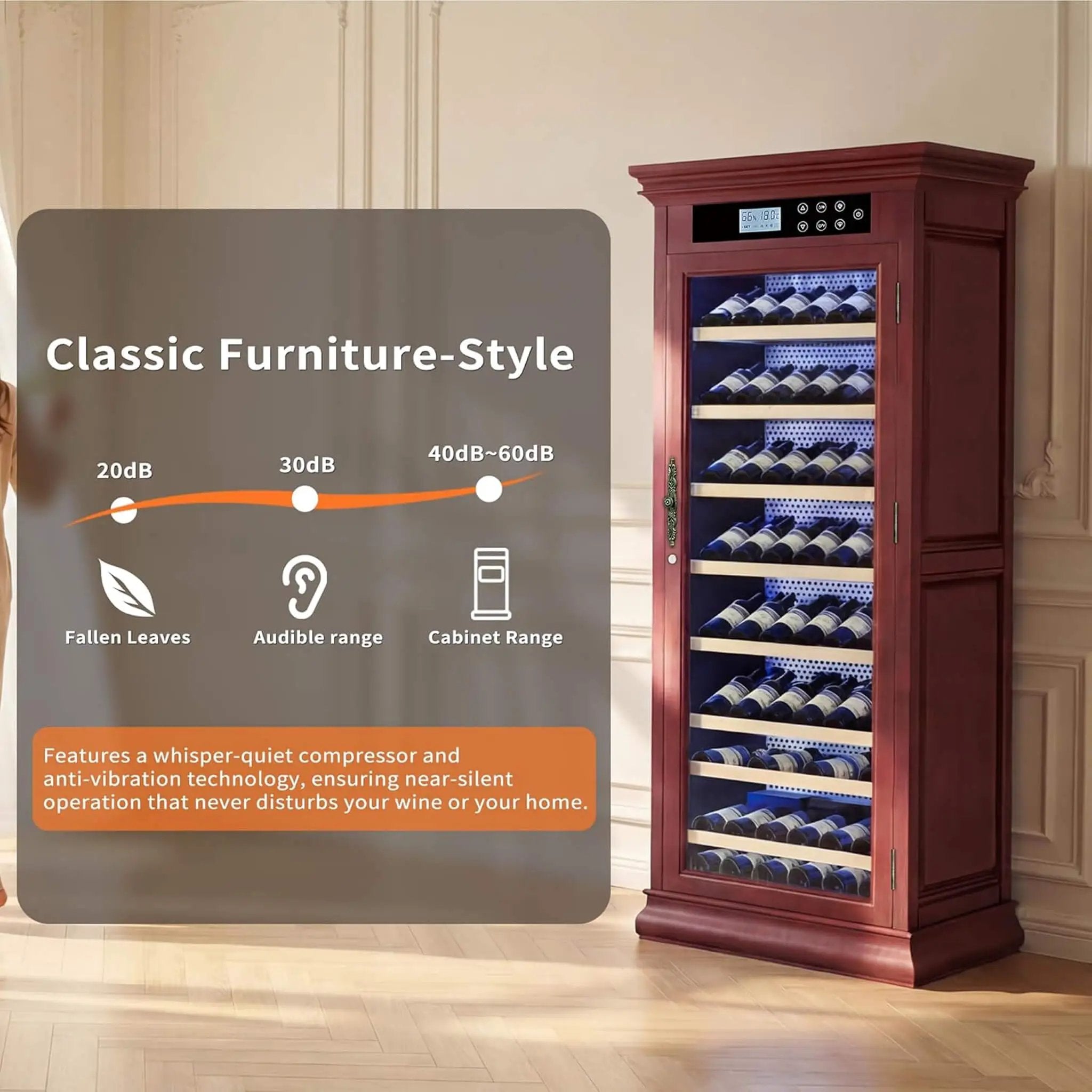 Nuvia 102-Bottle 10.6 Cu.Ft Wine Cooler Cabinet With LED Lighting And Temperature Control (SAK69027) by SAKSBY WHOLESALE