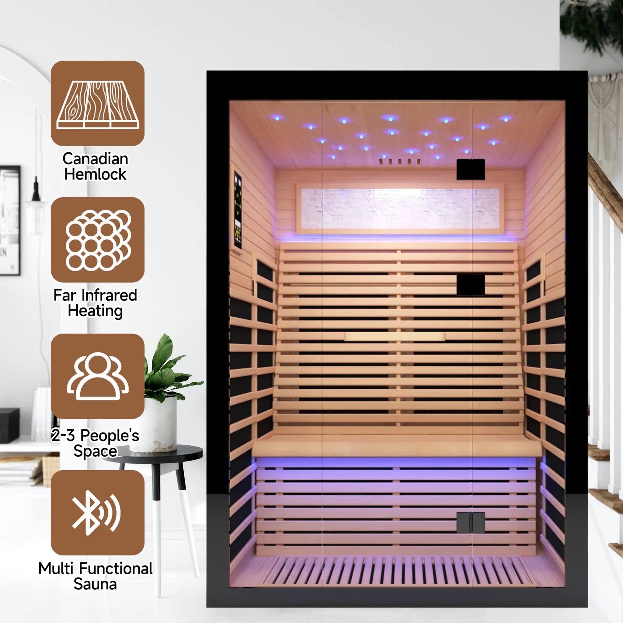 Thermora Flux Luxury 2-Person Canadian Hemlock Wood Far Infrared Home Sauna (SAK02184) by SAKSBY WHOLESALE
