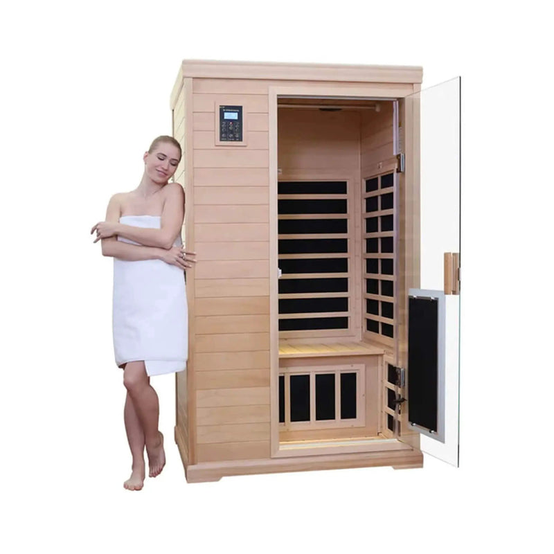 Thermora Ivara Luxury 2-Person Hemlock Wood FAR Infrared Sauna Room W/ Glass Door, 1750W (SAK81525) by SAKSBY WHOLESALE