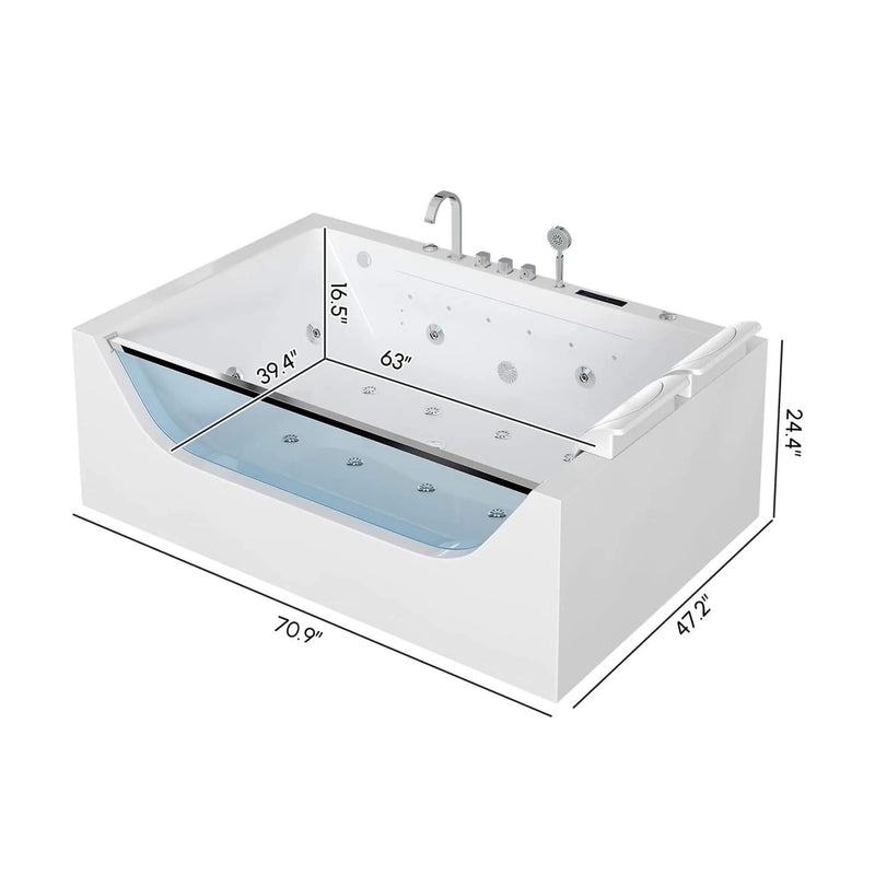 Nuvia Novara 71-Inch Luxury 2-Person Jetted Whirlpool Tub With Massage And Thermostat Control (SAK24590) by SAKSBY WHOLESALE