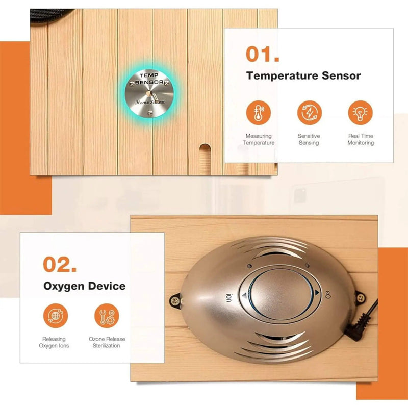 Thermora Valen Luxury 2000W 2-Person Low EMF FAR Infrared Heat Wood Home Personal Spa Sauna W/ Panoramic Tempered Glass (SAK27481) by SAKSBY WHOLESALE