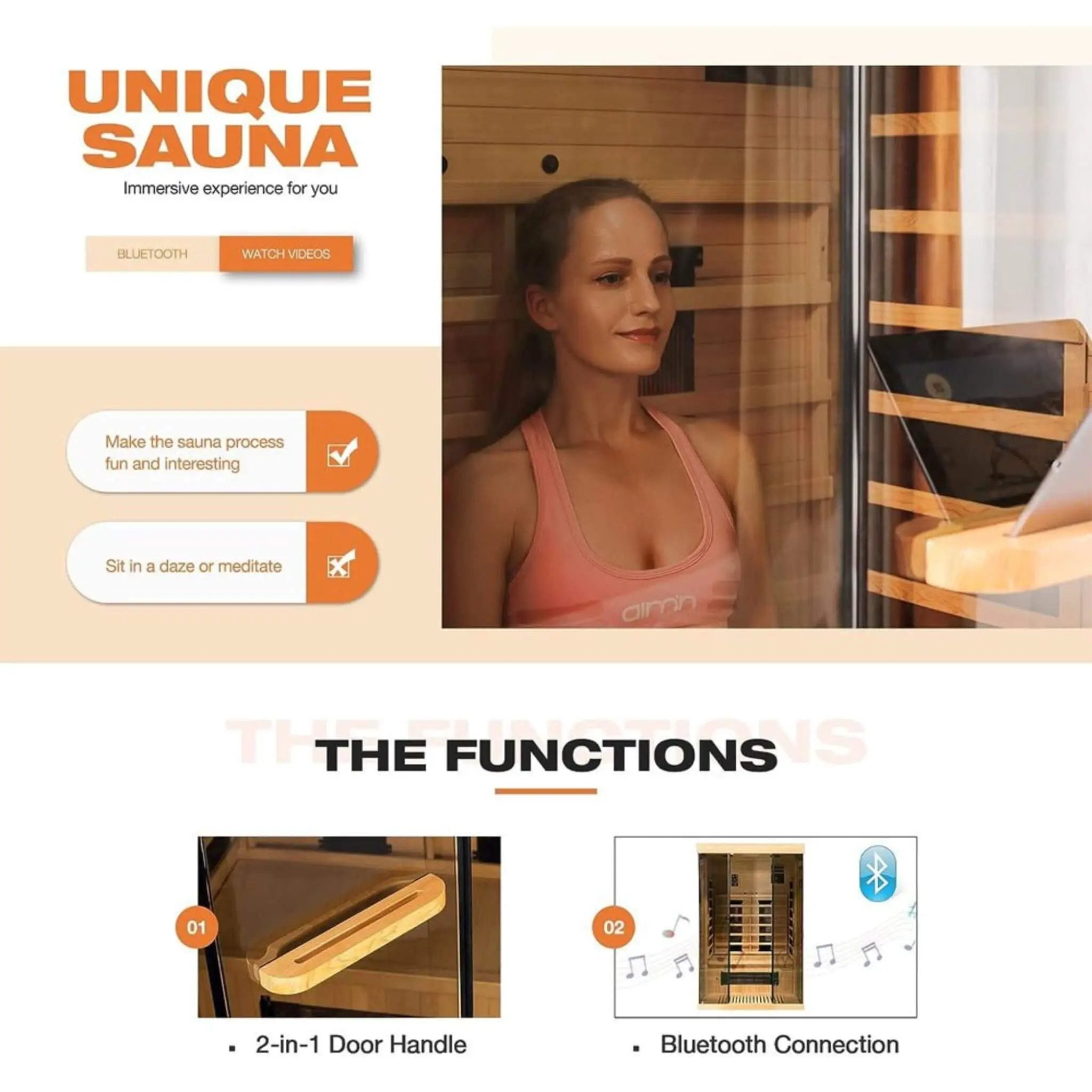 Thermora Valen Luxury 2000W 2-Person Low EMF FAR Infrared Heat Wood Home Personal Spa Sauna W/ Panoramic Tempered Glass (SAK27481) by SAKSBY WHOLESALE