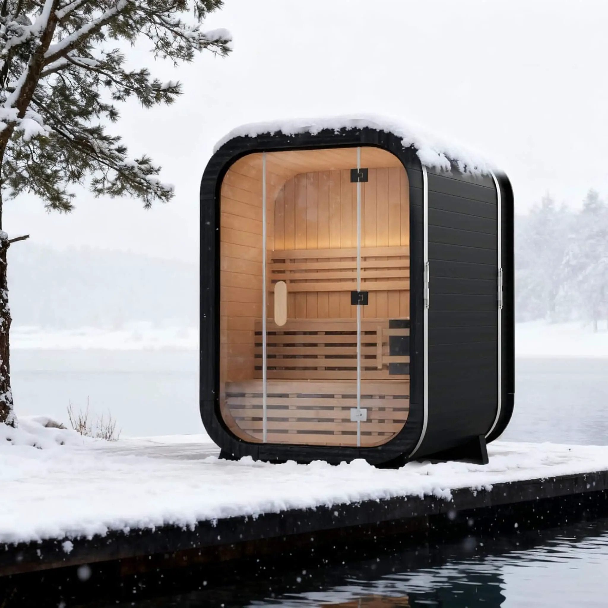 Thermora Lund Luxury 2-Person Outdoor Spruce Wood Cube Sauna Kit With 4.5KW Electric Stove (SAK74290) by SAKSBY WHOLESALE