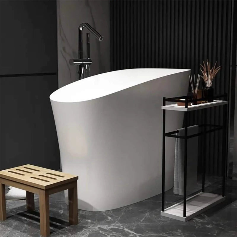 Nuvia Veloura Luxury 47-Inch White Freestanding Japanese-Styled Deep Stone Soaking Bathtub Resin (SAK84725) by SAKSBY WHOLESALE