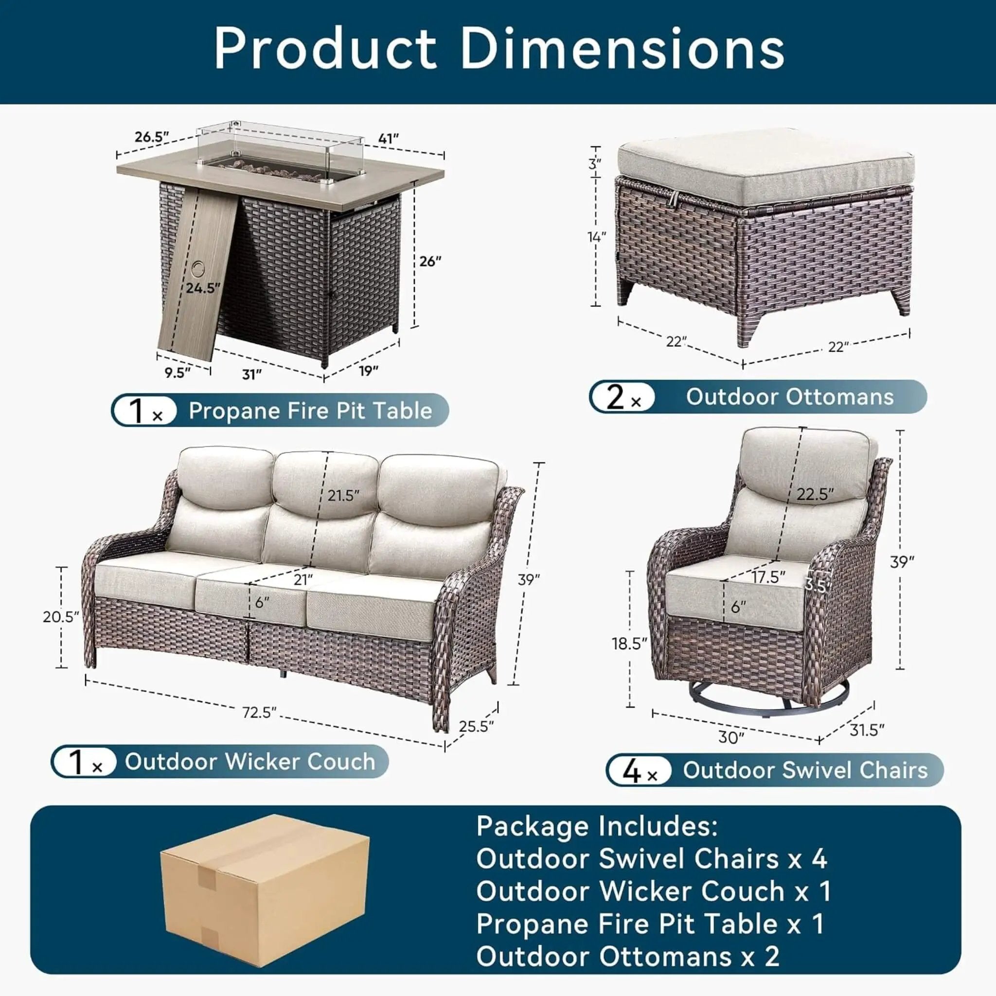 Luxury 8-Piece All-Weather Patio Furniture Set With Fire Pit Table (SAK37512) by SAKSBY WHOLESALE