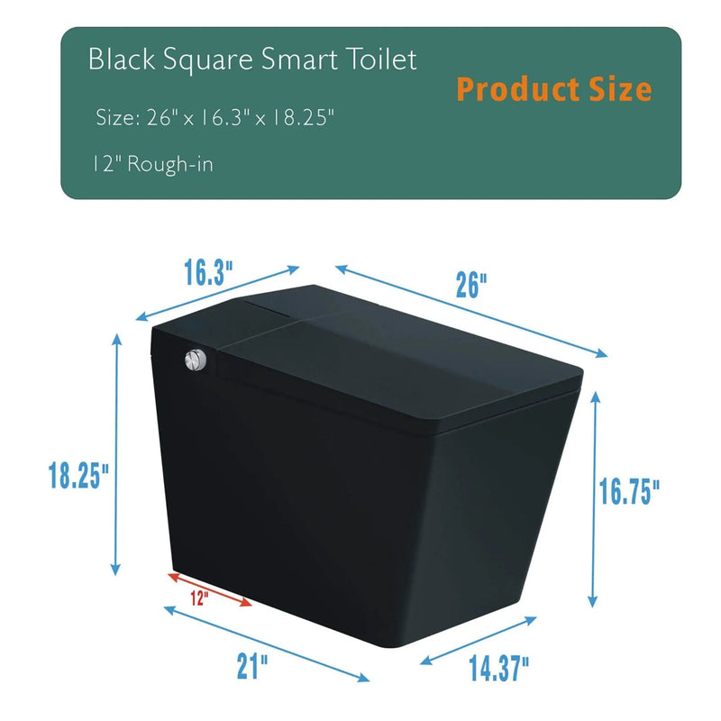 Nuvia Luxury Black Square Smart Toilet With Bidet, Remote, And Heated Seat (SAK45183) by SAKSBY WHOLESALE