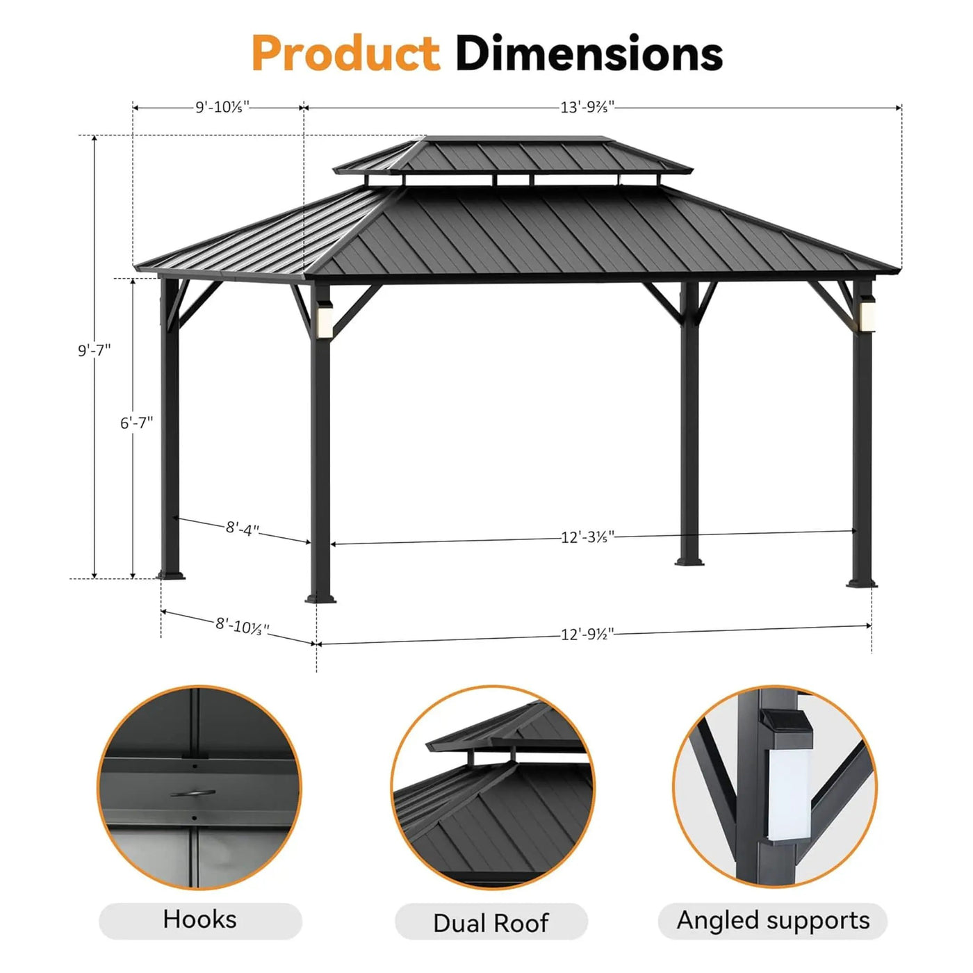 Alora Luxury Double Roof Hardtop Aluminum Gazebo With Decor Hooks, Mosquito Nettings, And LED Lights (SAK91824) by SAKSBY WHOLESALE