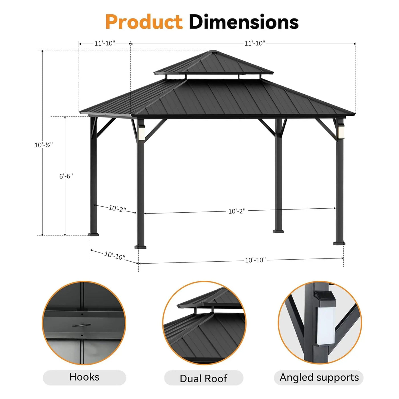 Alora Luxury Double Roof Hardtop Aluminum Gazebo With Decor Hooks, Mosquito Nettings, And LED Lights (SAK91824) by SAKSBY WHOLESALE