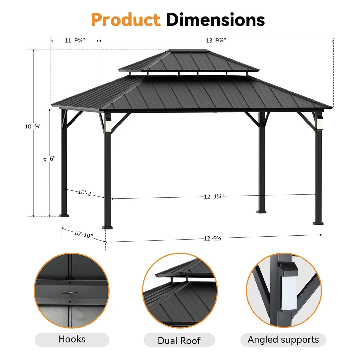 Alora Luxury Double Roof Hardtop Aluminum Gazebo With Decor Hooks, Mosquito Nettings, And LED Lights (SAK91824) by SAKSBY WHOLESALE