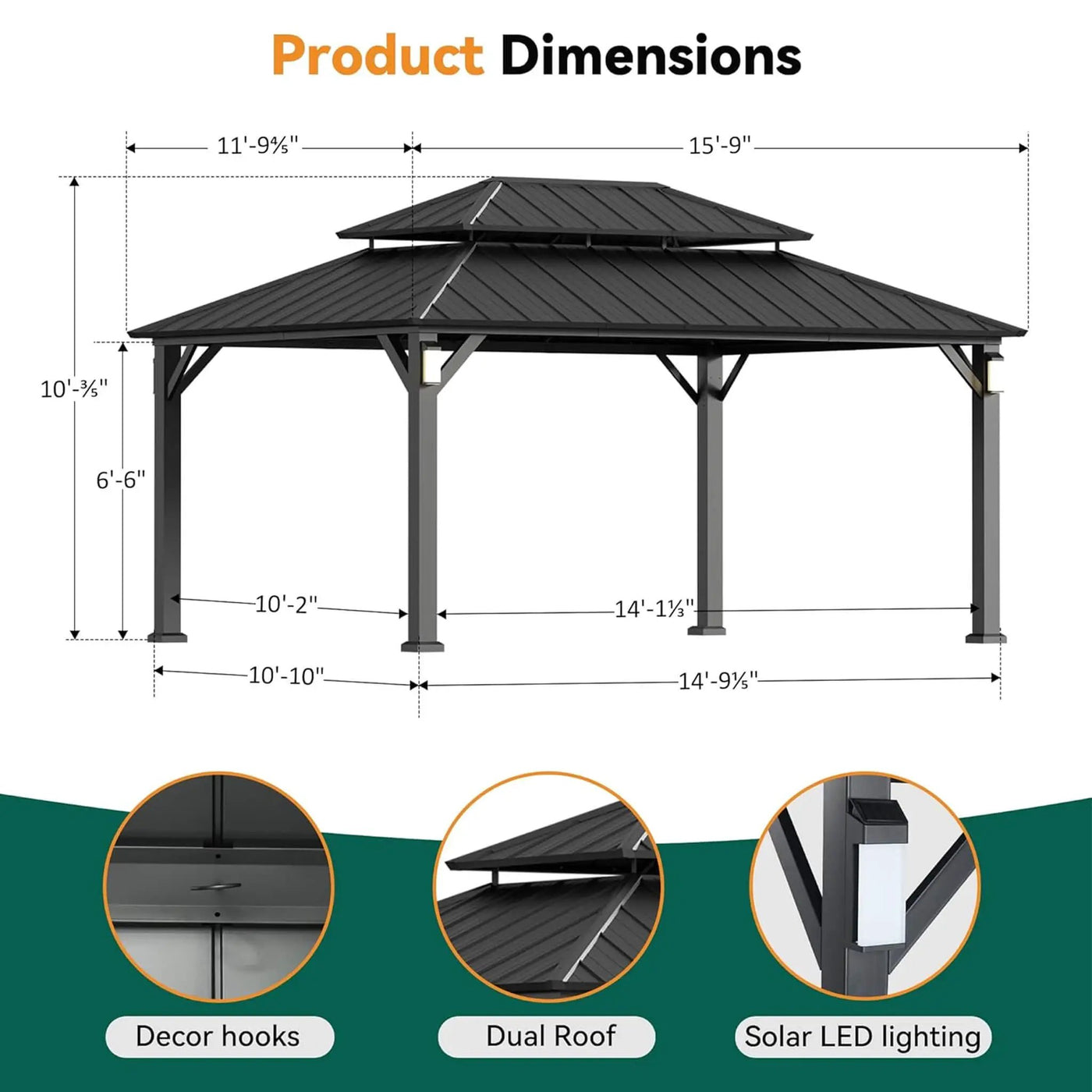 Alora Luxury Double Roof Hardtop Aluminum Gazebo With Decor Hooks, Mosquito Nettings, And LED Lights (SAK91824) by SAKSBY WHOLESALE