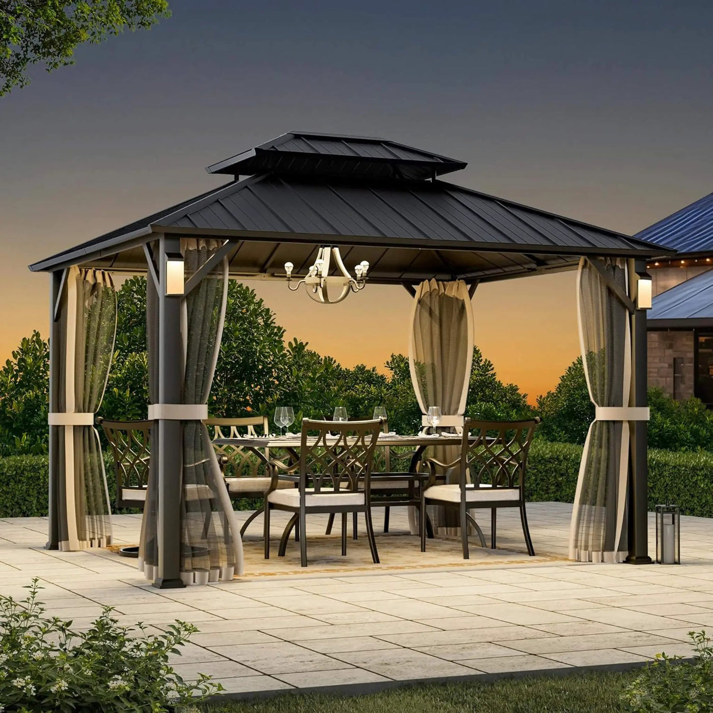 Alora Luxury Double Roof Hardtop Aluminum Gazebo With Decor Hooks, Mosquito Nettings, And LED Lights (SAK91824) by SAKSBY WHOLESALE