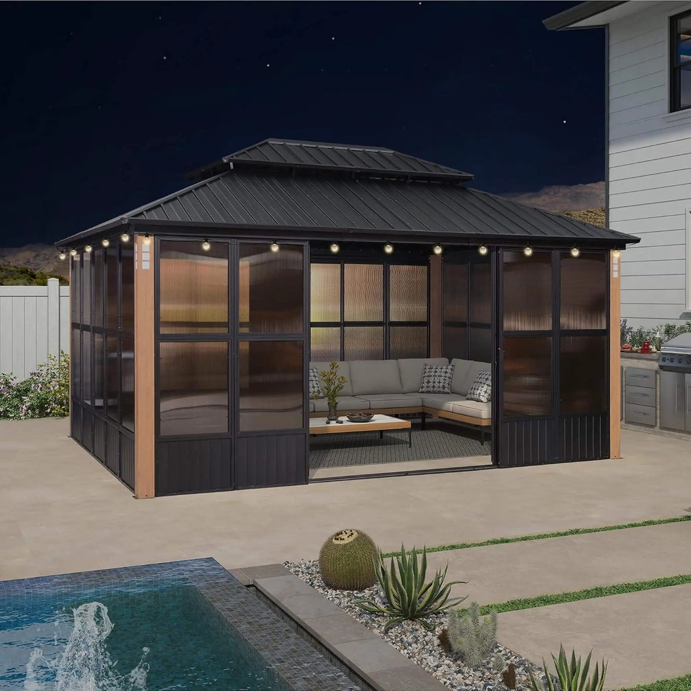 Alora Oasis Luxury Heavy-Duty Hardtop Sunroom With Aluminum Frame And LED Lights (SAK79102) by SAKSBY WHOLESALE