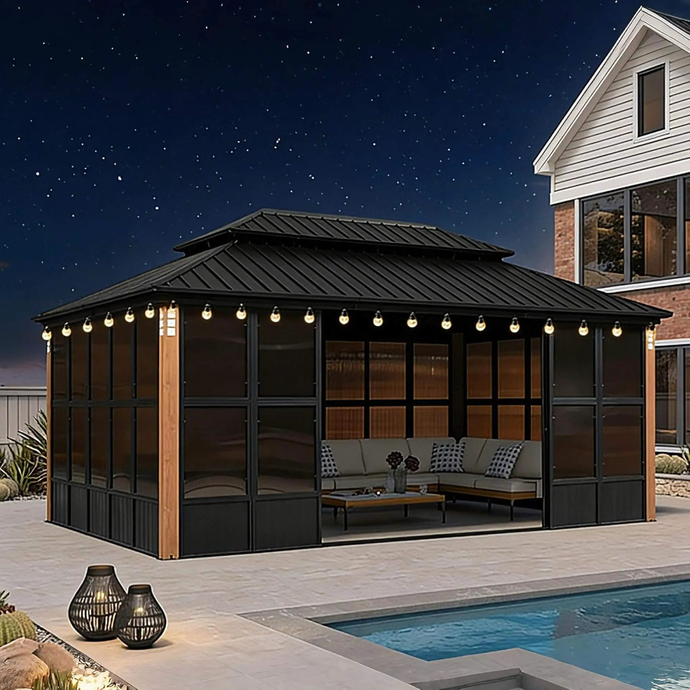 Alora Oasis Luxury Heavy-Duty Hardtop Sunroom With Aluminum Frame And LED Lights (SAK79102) by SAKSBY WHOLESALE