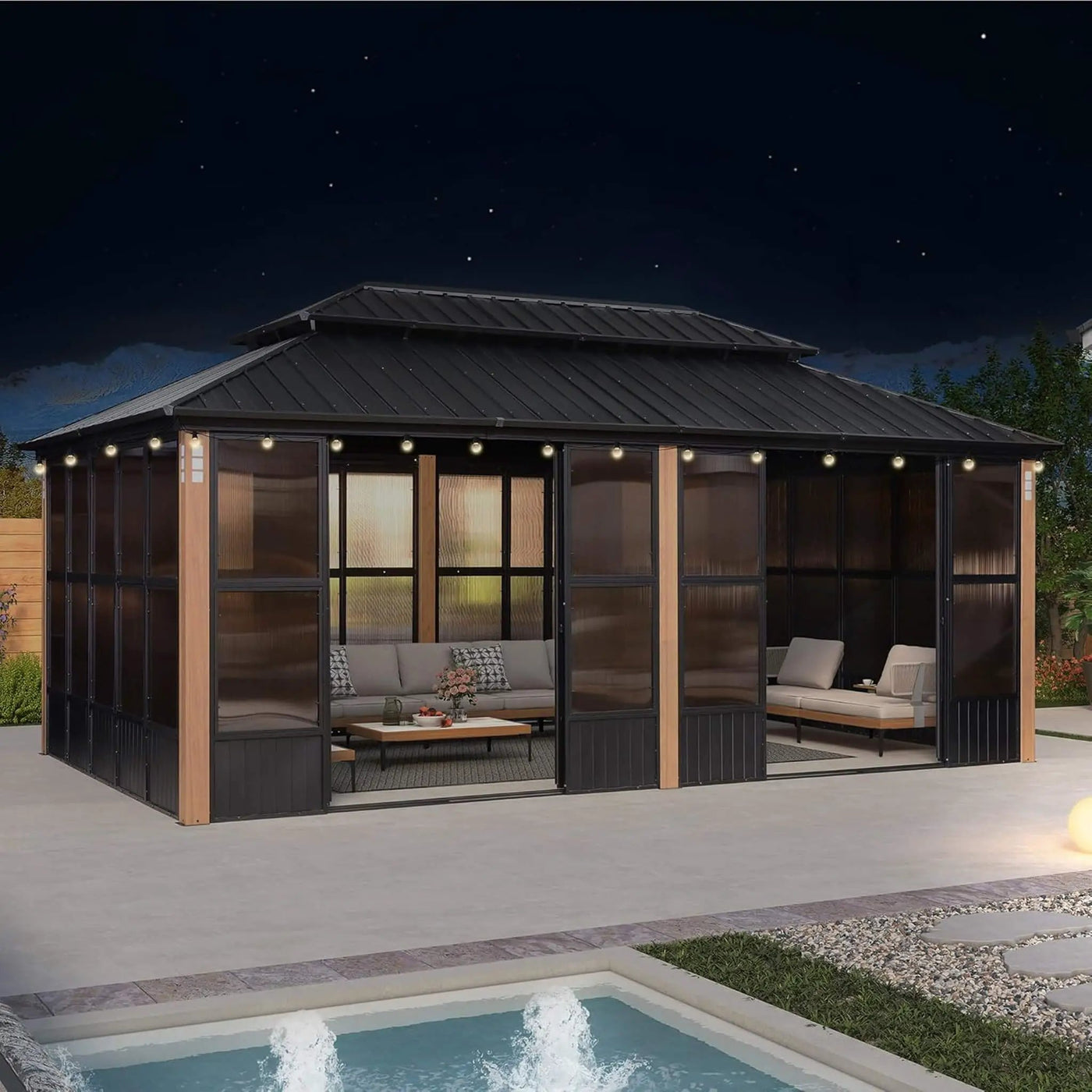 Alora Oasis Luxury Heavy-Duty Hardtop Sunroom With Aluminum Frame And LED Lights (SAK79102) by SAKSBY WHOLESALE