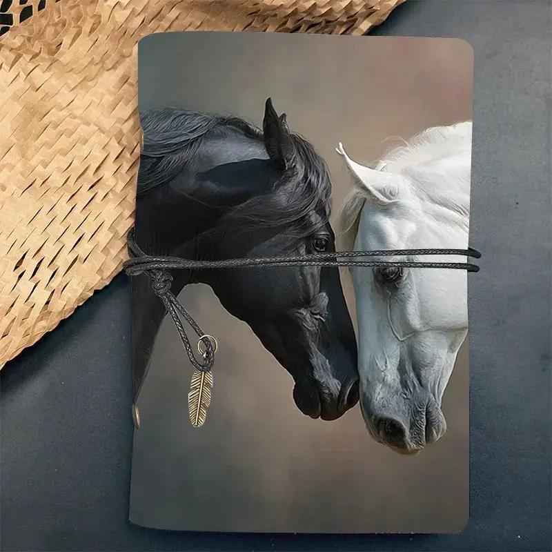 Luxury Leather Notebook - Elegant Horse Design (Black & White Horse Cover) - 160 Page (80 Sheets) Professional Journal with Rounded Corners & Elastic Closure - Ideal for Consultants, Lawyers, Writers - Office Planner, Client by House Of Avana