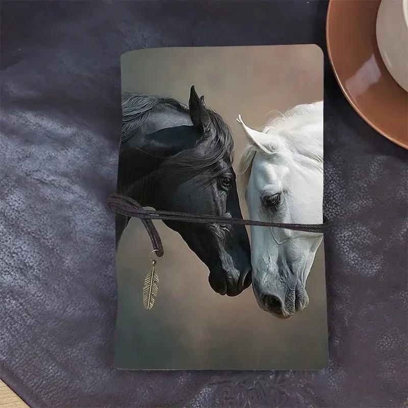 Luxury Leather Notebook - Elegant Horse Design (Black & White Horse Cover) - 160 Page (80 Sheets) Professional Journal with Rounded Corners & Elastic Closure - Ideal for Consultants, Lawyers, Writers - Office Planner, Client by House Of Avana