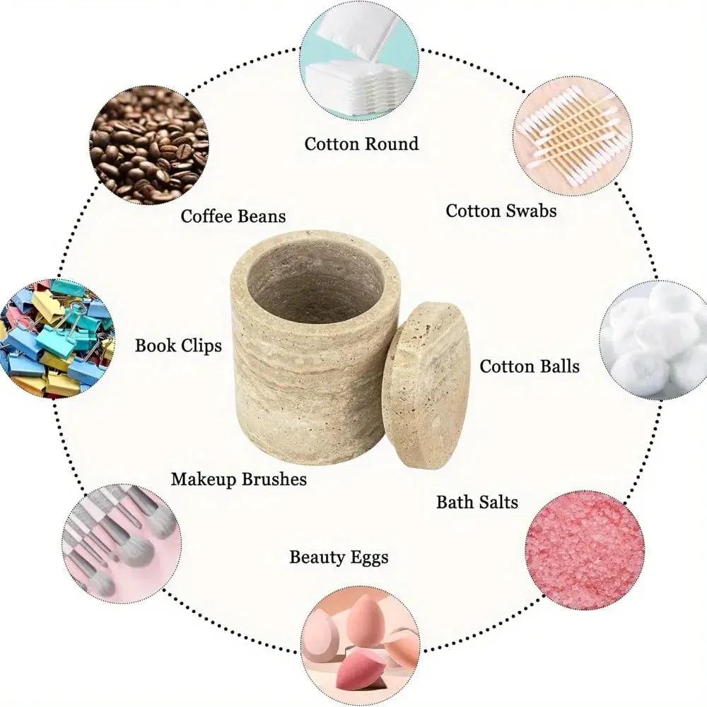 Luxury Marble Organizer Canister - Handcrafted Round Stone Container for Vanity, Office | Gift Set with Lid for Makeup Brushes & Coffee Lovers by House Of Avana