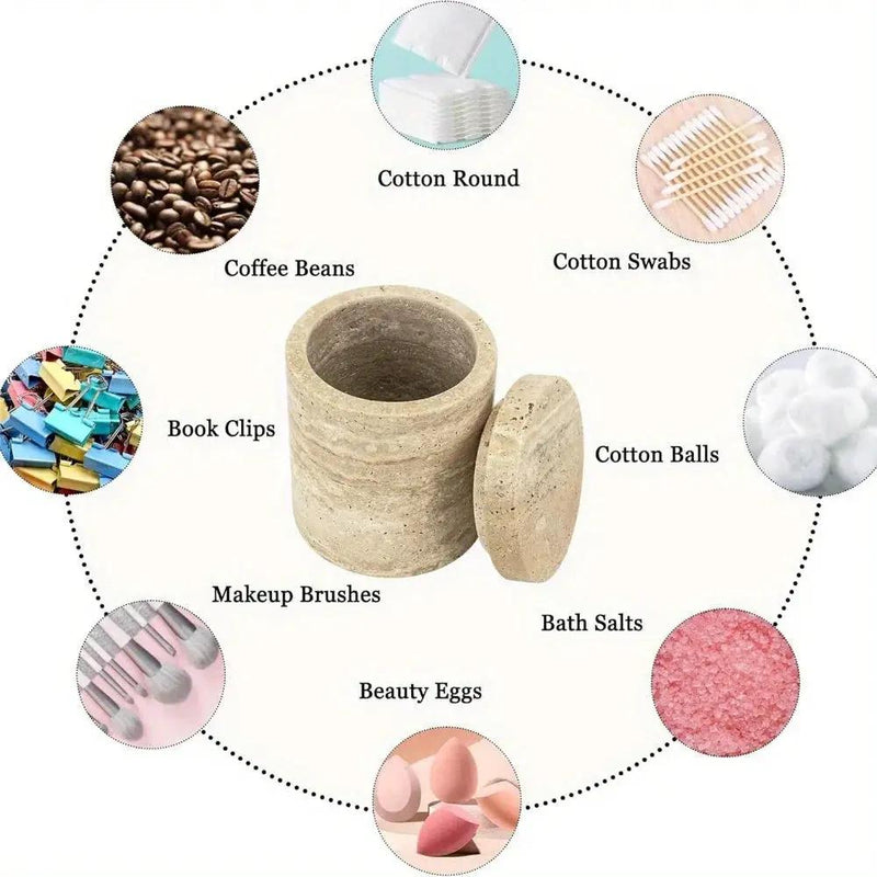 Luxury Marble Organizer Canister - Handcrafted Round Stone Container for Vanity, Office | Gift Set with Lid for Makeup Brushes & Coffee Lovers by House Of Avana