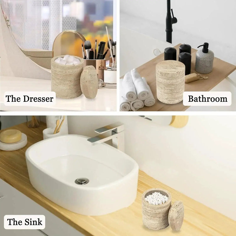 Luxury Marble Organizer Canister - Handcrafted Round Stone Container for Vanity, Office | Gift Set with Lid for Makeup Brushes & Coffee Lovers by House Of Avana
